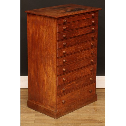 513 - An early 20th century oak collector’s chest, rectangular top above ten long drawers, 84cm high, 56cm... 