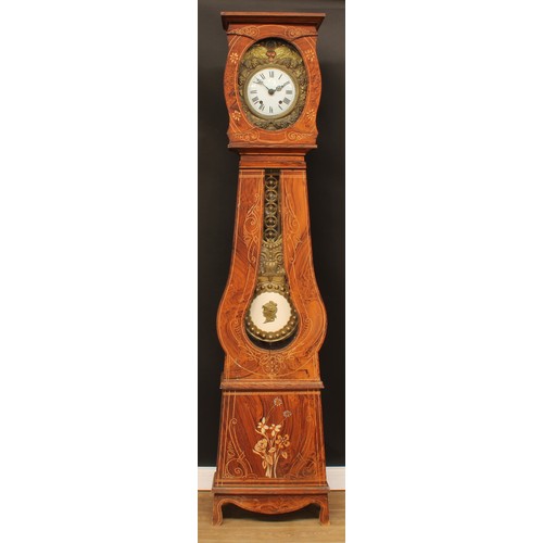 362 - A 19th century French comtoise morbier longcase clock, 21cm circular dial, Roman numerals, simulated... 