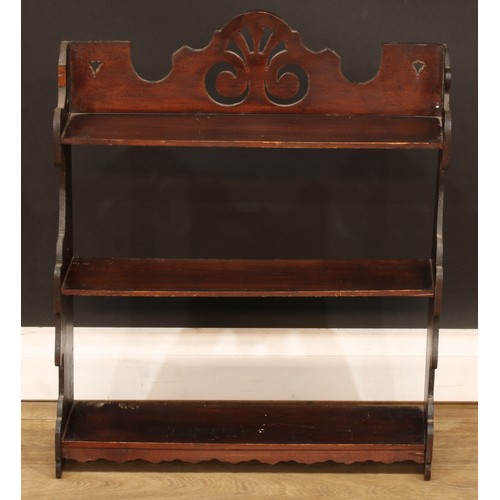 346 - A 19th century mahogany waterfall wall shelf, 42.5cm high, 87cm wide, 19.5cm deep; a 19th century tr... 