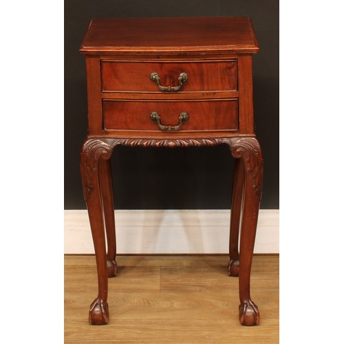 356 - A George II style bedside or lamp table; an Edwardian bedroom cabinet; another; a folding three-tier... 