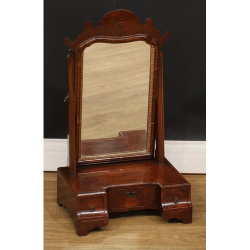 353 - A George I Revival Vauxhall dressing mirror, shaped pediment inlaid with an eight-pointed star, inve... 