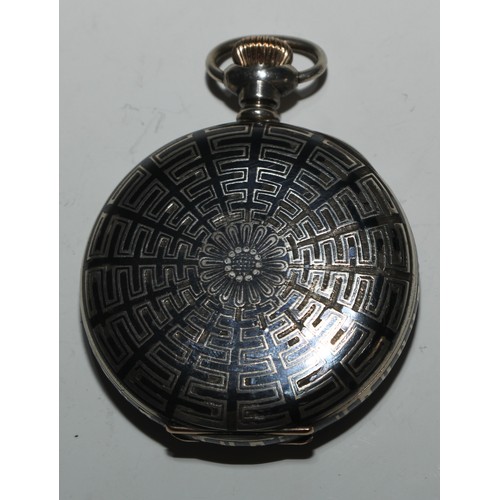 50 - An American silver and niello hunter pocket watch, 4.5cm enamel dial inscribed Hamilton Watch Co, Ro... 