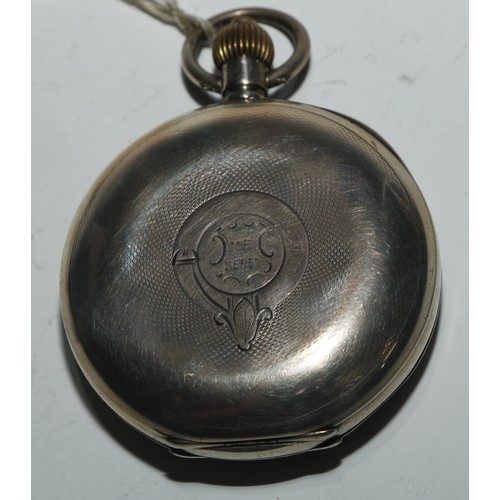 60 - An Omega silver chronograph stopwatch pocket watch, 4.5cm diam with two subsidiaries, Arabic numeral... 