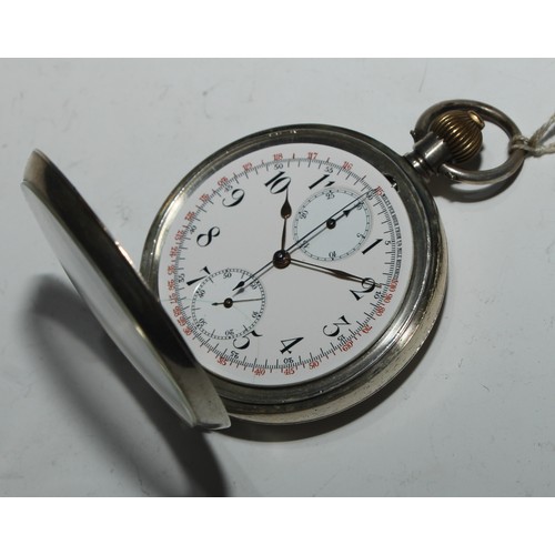 60 - An Omega silver chronograph stopwatch pocket watch, 4.5cm diam with two subsidiaries, Arabic numeral... 