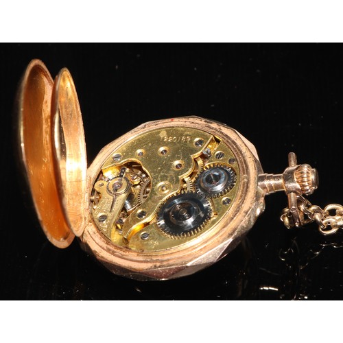 105 - A 14ct gold and diamond hunter miniature fob watch, the enamel dial inscribed 'Schild Frères & Co', ... 