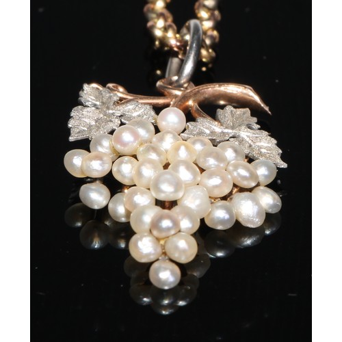 236 - A Victorian style seed pearl and gold coloured metal pendant as a bunch of white grapes, 9ct gold ch... 