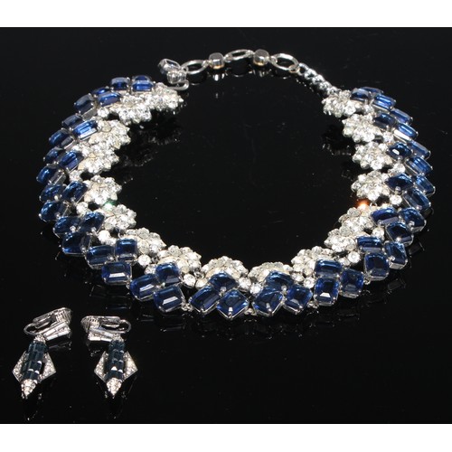 156 - A Christian Dior Bijoux fashion necklace, set with an arrangement of faceted blue and white glass st... 