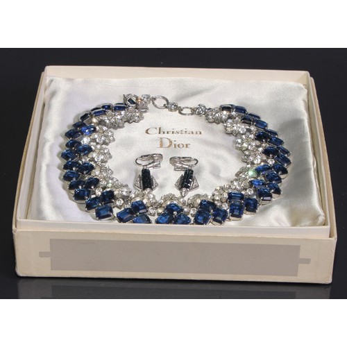 156 - A Christian Dior Bijoux fashion necklace, set with an arrangement of faceted blue and white glass st... 