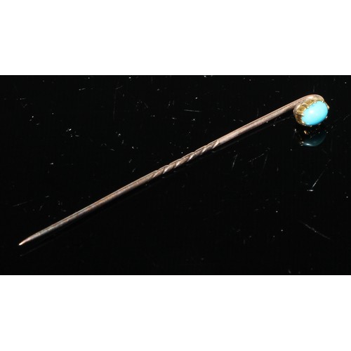 133 - A 19th century turquoise yellow metal stick pin, bulbous top; others, claws, cross, shield boss etc,... 