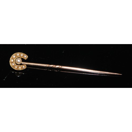 189 - A late 19th century diamond and sapphire yellow metal stick pin, as a ladybird, unmarked;  others, m... 