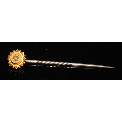 189 - A late 19th century diamond and sapphire yellow metal stick pin, as a ladybird, unmarked;  others, m... 