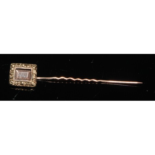 189 - A late 19th century diamond and sapphire yellow metal stick pin, as a ladybird, unmarked;  others, m... 