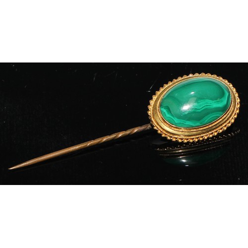 131 - A 19th century stickpin, serpent and malachite ball terminal;  others Scottish etc assorted stones i... 