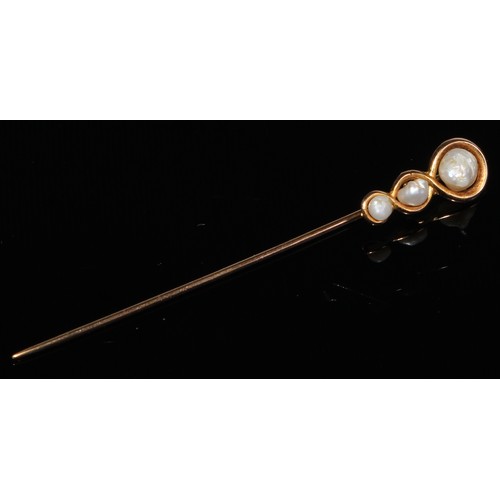 127 - A 19th century opal stick pin, yellow metal star disc mount, unmarked; others seed pearl and opal;  ... 