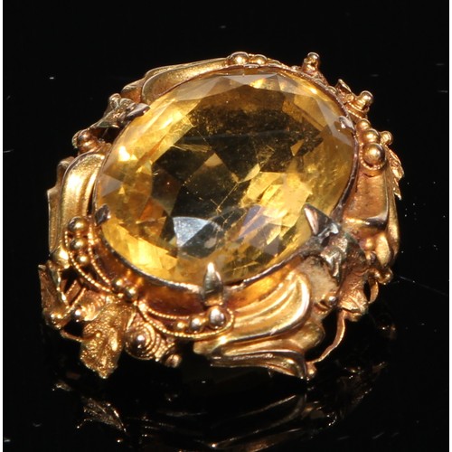 227 - A Victorian pale yellow citrine brooch, unmarked yellow metal mount, another smaller 20.8g gross (2)