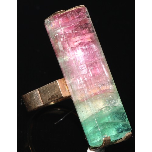 238 - A watermelon tourmaline dress ring, large V bar panel top, with strong colour change, 35mm x 12mm x ... 