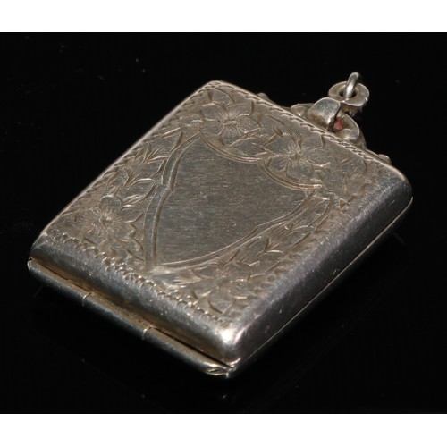 299 - A Victorian silver stamp case, Birmingham 1886; another revolving, Chester 1901;  Edwardian silver s... 