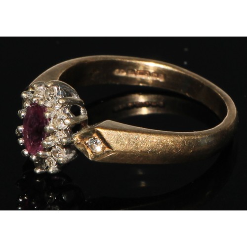 161 - A diamond and pale pink stone cluster ring, 9ct gold shank, size J,  others ruby and diamond halt et... 