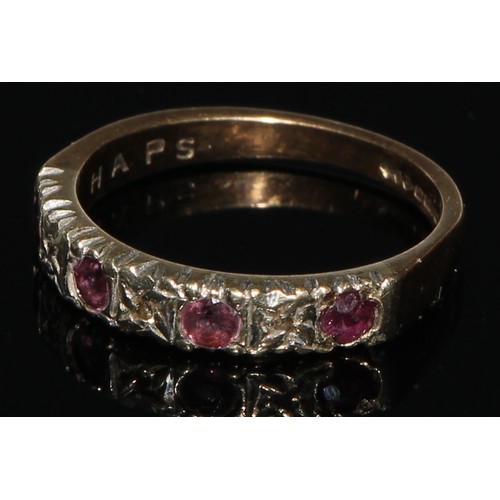 161 - A diamond and pale pink stone cluster ring, 9ct gold shank, size J,  others ruby and diamond halt et... 