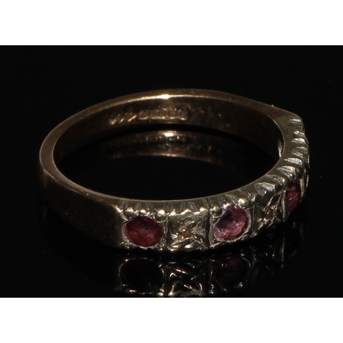 161 - A diamond and pale pink stone cluster ring, 9ct gold shank, size J,  others ruby and diamond halt et... 