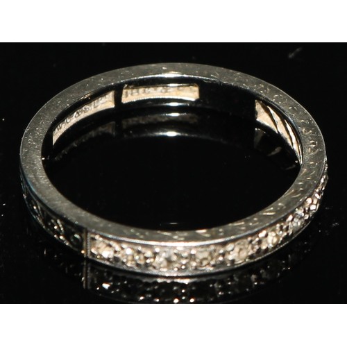 169 - A diamond half eternity ring, 18ct white gold and platinum shank, size M, 2.8g gross;  a platinum we... 