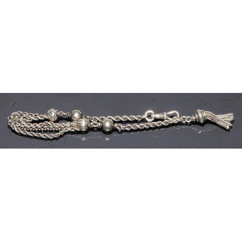 223 - A Victorian fancy link Indian silver coloured metal Albert chain bracelet, 20cm long;   Indian white... 