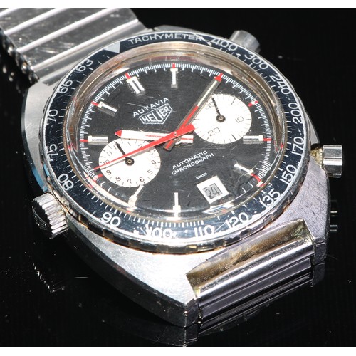 94 - Heuer - Autavia, ref 1163, a stainless steel chronograph bracelet watch, no. 246191, black dial with... 