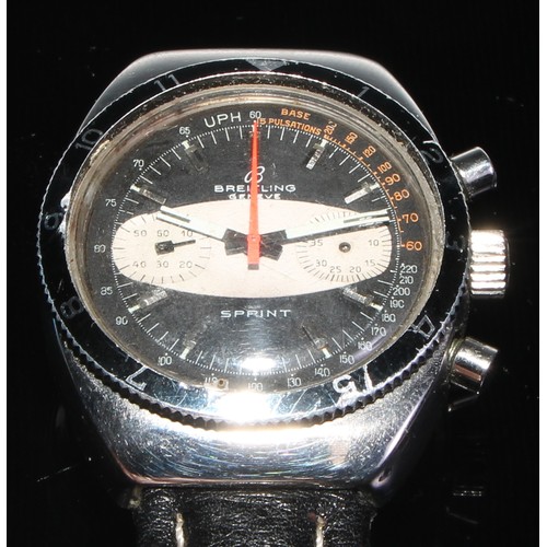 85 - Breitling - a 1970s Sprint chronograph wristwatch, two tone black and grey dial, twin subsidiary reg... 