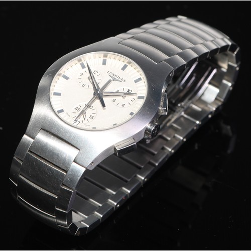 96 - Longines - a stainless steel chronograph wristwatch, signed Longines, ref: L3 618 4, quartz movement... 