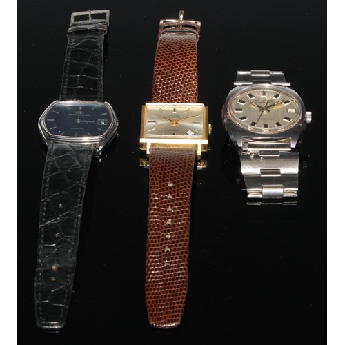 99 - Watches -  A stowa automatic 14ct gold cased wristwatch, silvered square dial, block baton markers, ... 