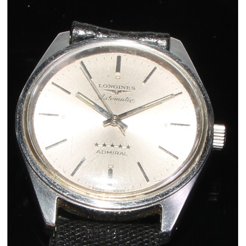 95 - Longines - a five star Admiral automatic stainless steel wristwatch, silvered dial, block baton mark... 