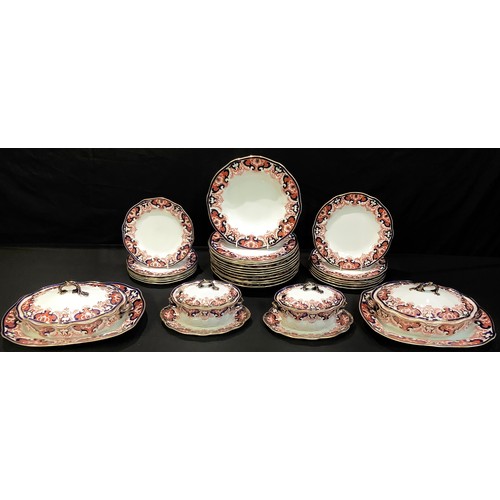 850 - A Royal Crown Derby Imari dinner service, for six, decorated in red and blue, outlined in gilt, comp... 