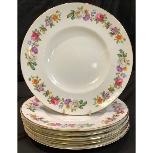 840 - A Crown Royal Crown Derby part dinner service, for six, comprising dinner plates, dessert plates, si... 