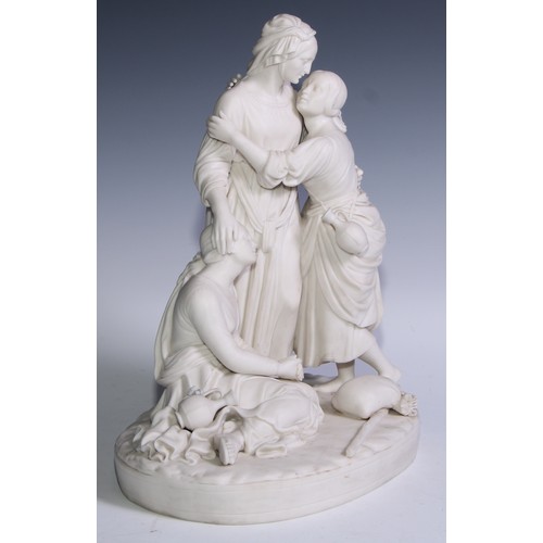 764 - A Minton Parian  figure group,  Naomi and her Daughters in Law, titled, 34cm high, shape no.183