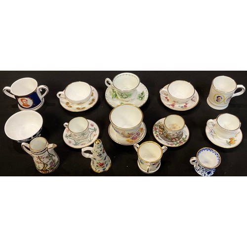 924 - Miniature teacups and saucers - Royal Adderley, Royal Albert, Abbeydale, Coalport;  a Minton miniatu... 