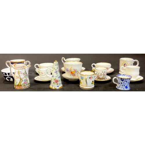 924 - Miniature teacups and saucers - Royal Adderley, Royal Albert, Abbeydale, Coalport;  a Minton miniatu... 