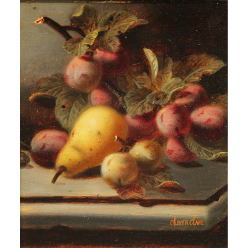 503 - Oliver Clare (1853-1927)
A Pair, Pears and Plums, on a ledge and Peach, Grapes and Gooseberries
sign... 