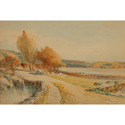 548 - J**Morris (early 20th century)
A Pair, Moored Rowing Boat and Lochside Road
signed, watercolour, 25.... 