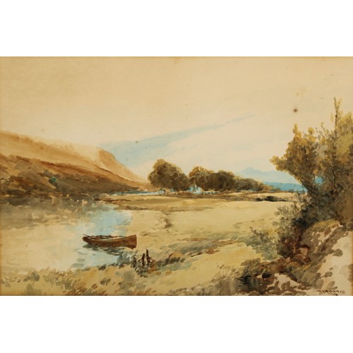 548 - J**Morris (early 20th century)
A Pair, Moored Rowing Boat and Lochside Road
signed, watercolour, 25.... 