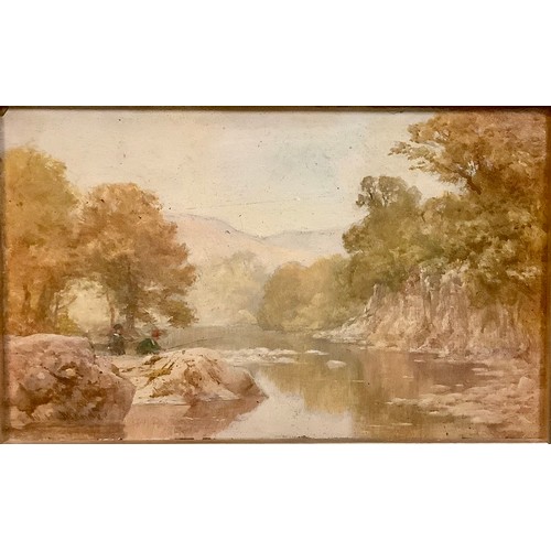 440 - English School (19th century)
Cattle Resting, by the river
oil on panel, 13cm x 19cm;  others, Fishi... 