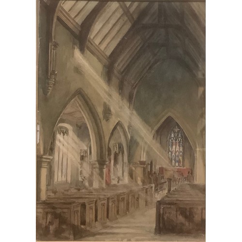 450 - English School, Church Interior, 18.5cm x 12.5cm;  others, Cobbled Lane, 22.5cm x 14cm;  etc (4)