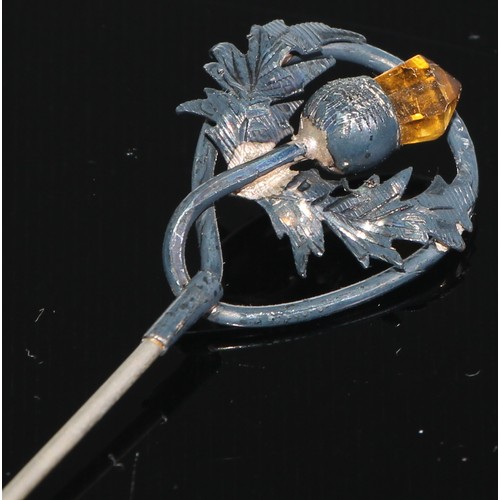 292 - A Charles Horner silver hat pin, set with an acorn with  amber paste stone, Charles Horner Chester 1... 