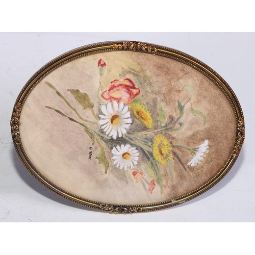 376 - George Jessop (1882-1944), Derby artist, Flower Studies, signed, oval, 15cm x 11.5cm;  a black and w... 