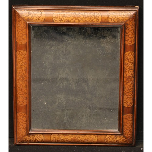 344 - A 19th century Dutch mahogany and marquetry rectangular looking glass, the cushion frame inlaid with... 