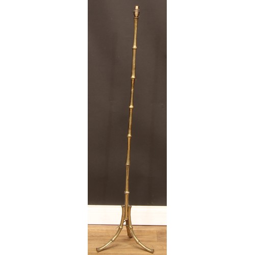 350 - A brass tripod floor lamp, naturalistically cast as bamboo, 132.5cm high over fitting