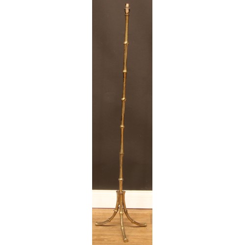 350 - A brass tripod floor lamp, naturalistically cast as bamboo, 132.5cm high over fitting