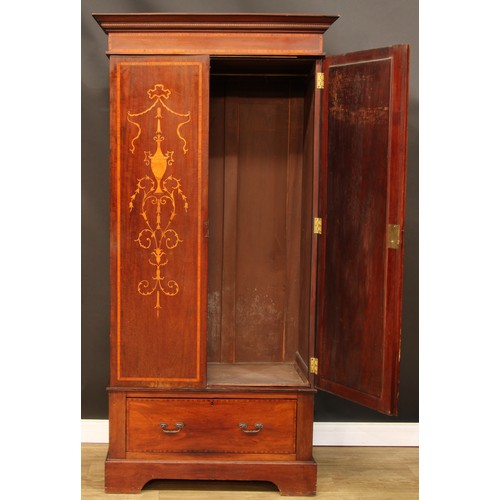 519 - An Edwardian satinwood crossbanded mahogany and marquetry wardrobe, 201cm high, 99.5cm wide, 49.5cm ... 