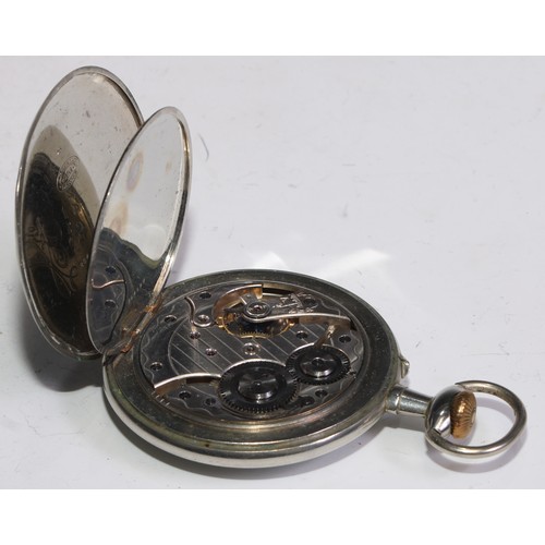 90 - Erotica - an early 20th century French Doxa pocket watch, the dial painted with folk in hunting atti... 