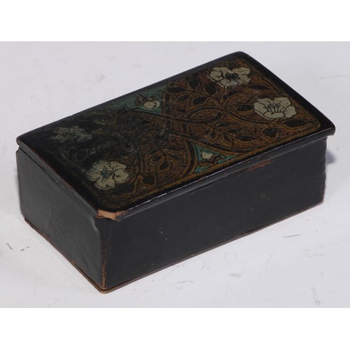 397 - A 19th century Mauchline type papier-mâché rounded rectangular snuff box, hinged cover, 9cm; other 1... 