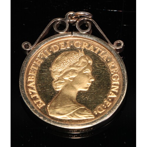 274 - An Elizabeth II gold double sovereign, 1983, loose mounted as a pendant, 18.6g gross